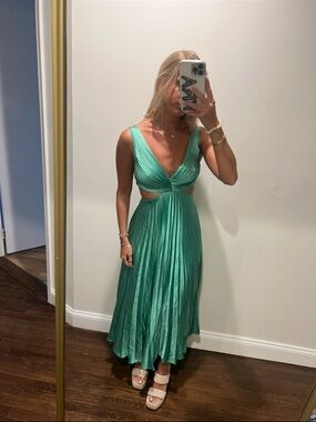 Abercrombie & Fitch Teal V-Neck Cutout Pleated Midi Dress